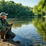 Home 16 낚시터 쓰레기 처리 방법 - **Prompt:** "A serene, wide-angle shot of a responsible angler on the banks of a beautiful, clear Fr...