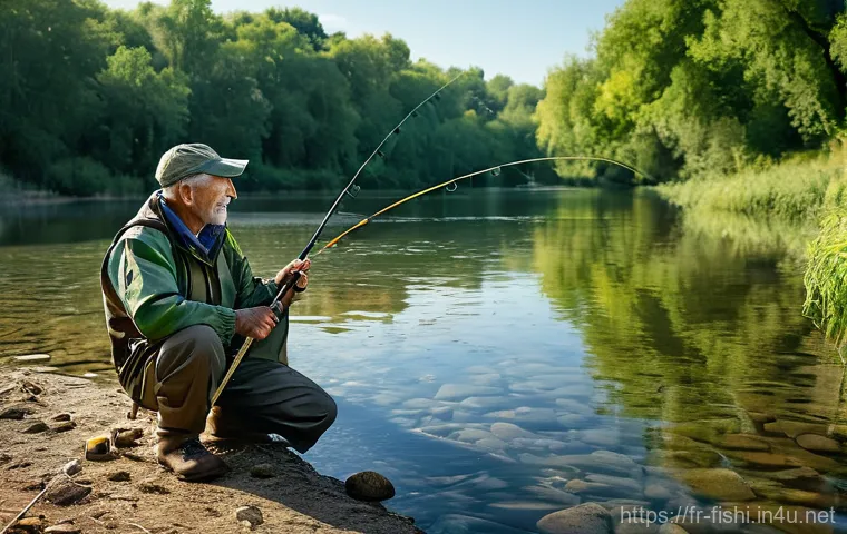 낚시터 쓰레기 처리 방법 - **Prompt:** "A serene, wide-angle shot of a responsible angler on the banks of a beautiful, clear Fr...
