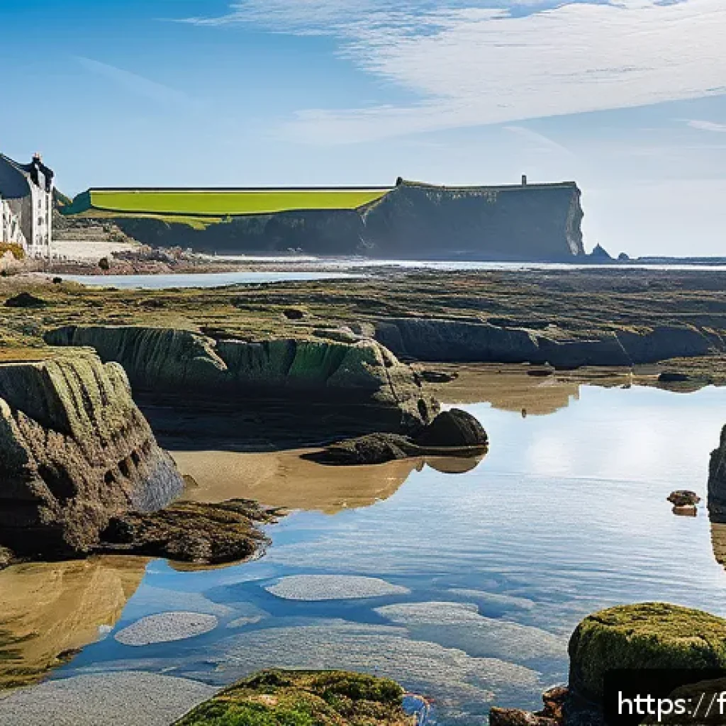 해루질 안전 팁 - A coastal scene at low tide in Brittany, France, showing a rocky shoreline with exposed tidal pools ...