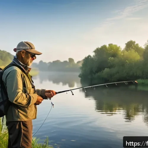 Home 13 낚시 여행을 위한 팩킹 리스트 - A detailed scene of an experienced fisherman standing by a serene French river at dawn, holding a li...